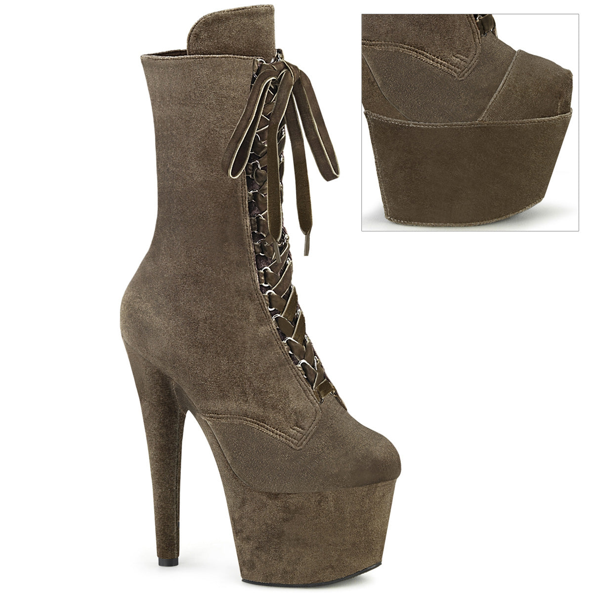 【PLEASER】ADORE-1045VEL シューズ Khaki Velvet/Khaki Velvet【取寄】