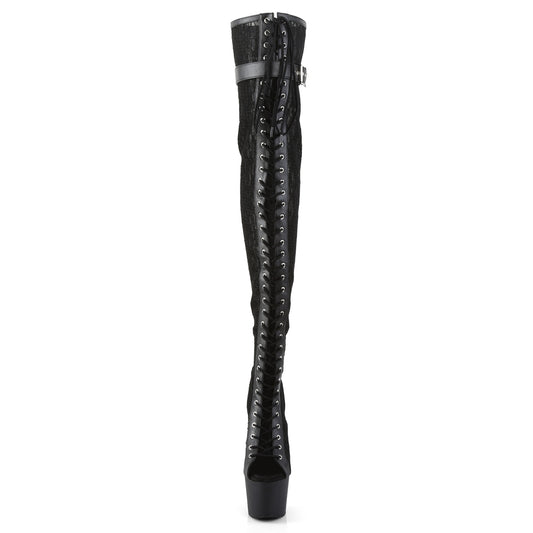 【PLEASER】ADORE-3025ML プラットフォームシューズ Blk Faux Leather-Mesh-Lace/Blk Matte【取寄】