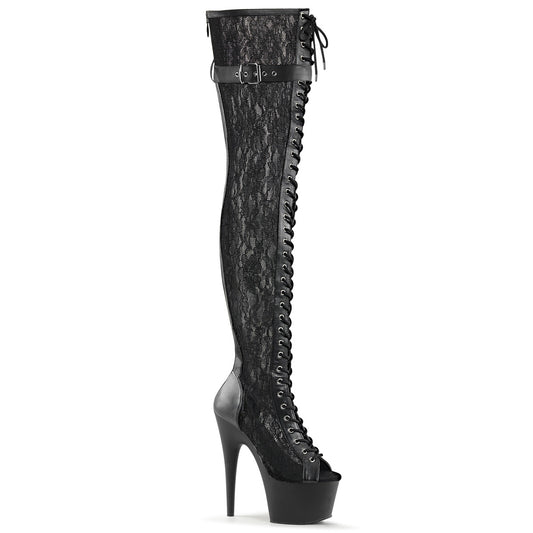 【PLEASER】ADORE-3025ML プラットフォームシューズ Blk Faux Leather-Mesh-Lace/Blk Matte【取寄】
