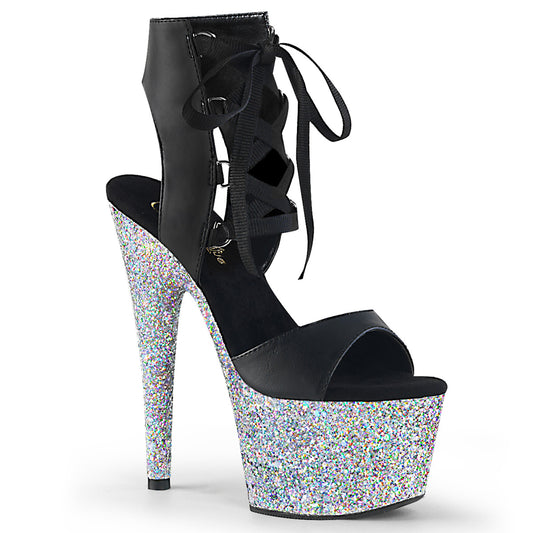 【PLEASER】ADORE-700-14LG プラットフォームシューズ Blk Faux Leather/Slv Multi Glitter【取寄】
