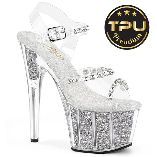 【PLEASER】ADORE-708PREM-STNG プラットフォームシューズ Clr TPU/Slv Glitter Ins【取寄】