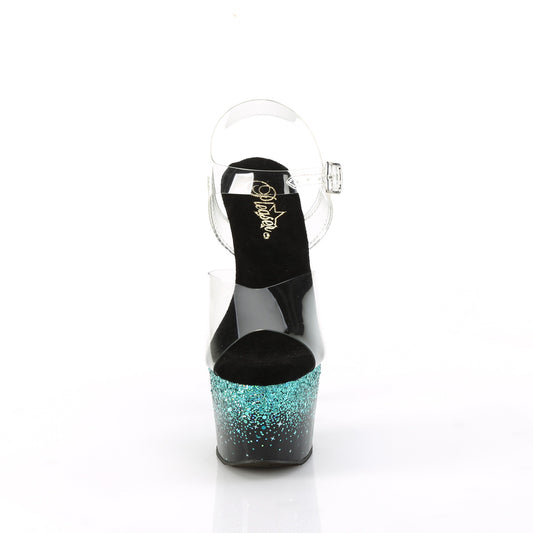 【PLEASER】ADORE-708SS プラットフォームシューズ Clr/Blk-Turquoise Multi Glitter【取寄】