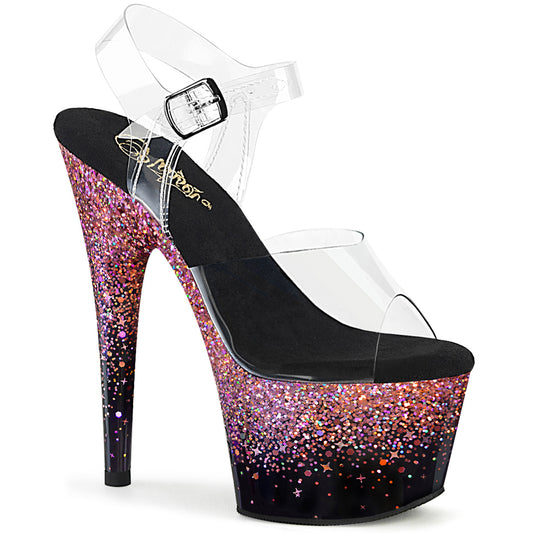 【PLEASER】ADORE-708SS プラットフォームシューズ Clr/Blk-Pink Multi Glitter【取寄】
