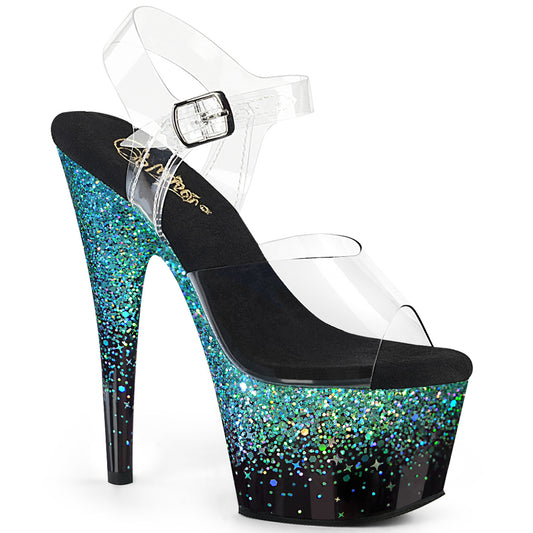 【PLEASER】ADORE-708SS プラットフォームシューズ Clr/Blk-Turquoise Multi Glitter【取寄】
