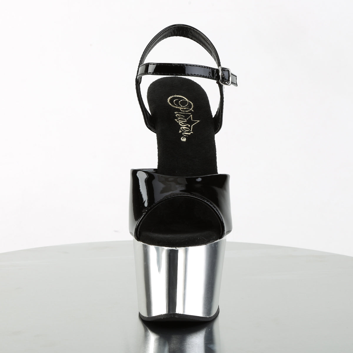【PLEASER】ADORE-709 プラットフォームシューズ Blk Pat/Slv Chrome【取寄】
