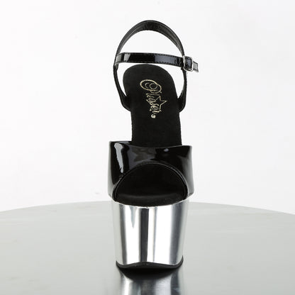 【PLEASER】ADORE-709 プラットフォームシューズ Blk Pat/Slv Chrome【取寄】