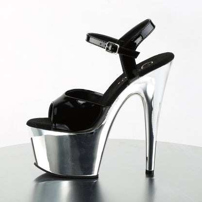 【PLEASER】ADORE-709 シューズ Blk Pat/Slv Chrome【取寄】