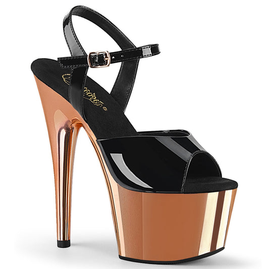 【PLEASER】ADORE-709 プラットフォームシューズ Blk Pat/Rose Gold Chrome【取寄】