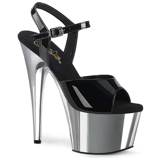 【PLEASER】ADORE-709 プラットフォームシューズ Blk Pat/Slv Chrome【取寄】
