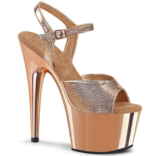 【PLEASER】ADORE-709 プラットフォームシューズ Rose Gold Textured Metallic/RoseGold Chrome【取寄】