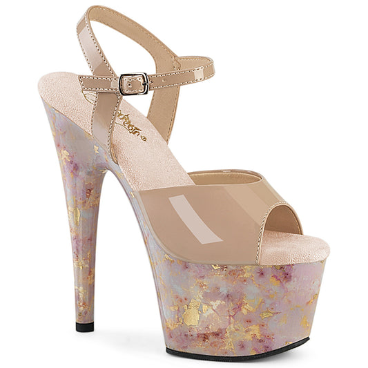 【PLEASER】ADORE-709MB プラットフォームシューズ Nude Pat/Blush-Gold Marble【取寄】