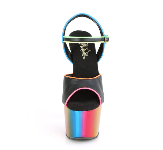 【PLEASER】ADORE-709RC-02 プラットフォームシューズ Blk Faux Leather/Rainbow Chrome【取寄】