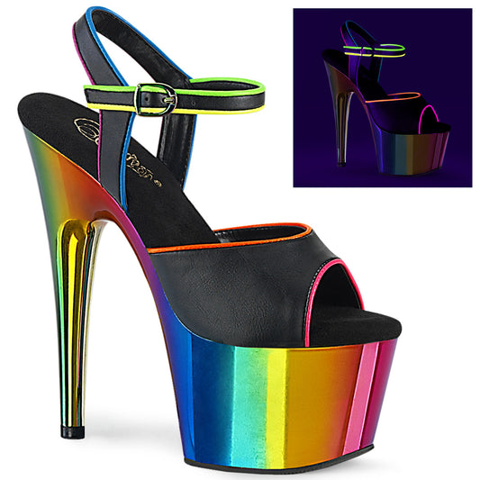 【PLEASER】ADORE-709RC-02 プラットフォームシューズ Blk Faux Leather/Rainbow Chrome【取寄】