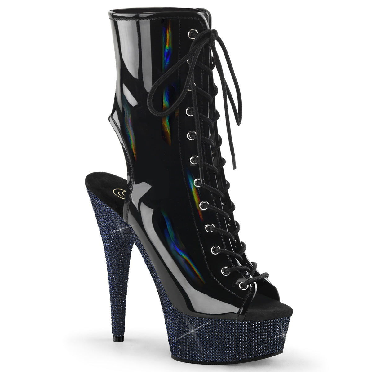 【PLEASER】BEJEWELED-1016-6 プラットフォームシューズ Blk Holo Pat/Midnight Blk RS【取寄】