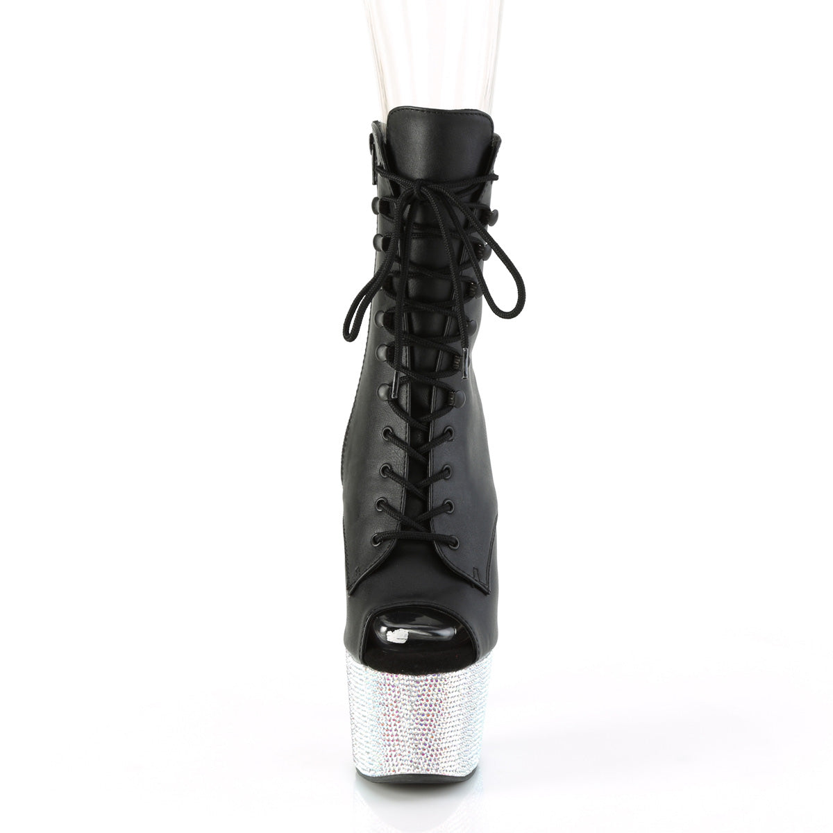 【PLEASER】BEJEWELED-1021-7 プラットフォームシューズ Blk Faux Leather/Slv AB RS【取寄】