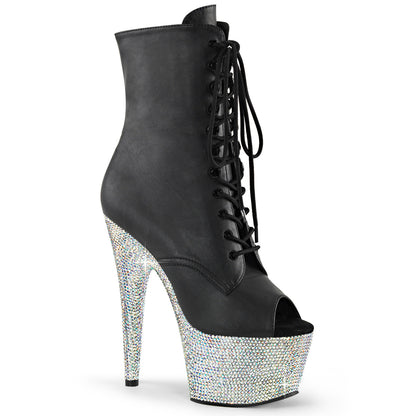 【PLEASER】BEJEWELED-1021-7 プラットフォームシューズ Blk Faux Leather/Slv AB RS【取寄】
