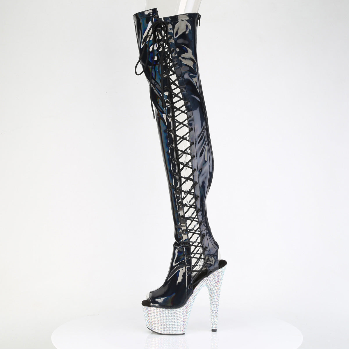 【PLEASER】BEJEWELED-3052HG-7 プラットフォームシューズ Blk Holo Pat/Slv Multi RS【取寄】