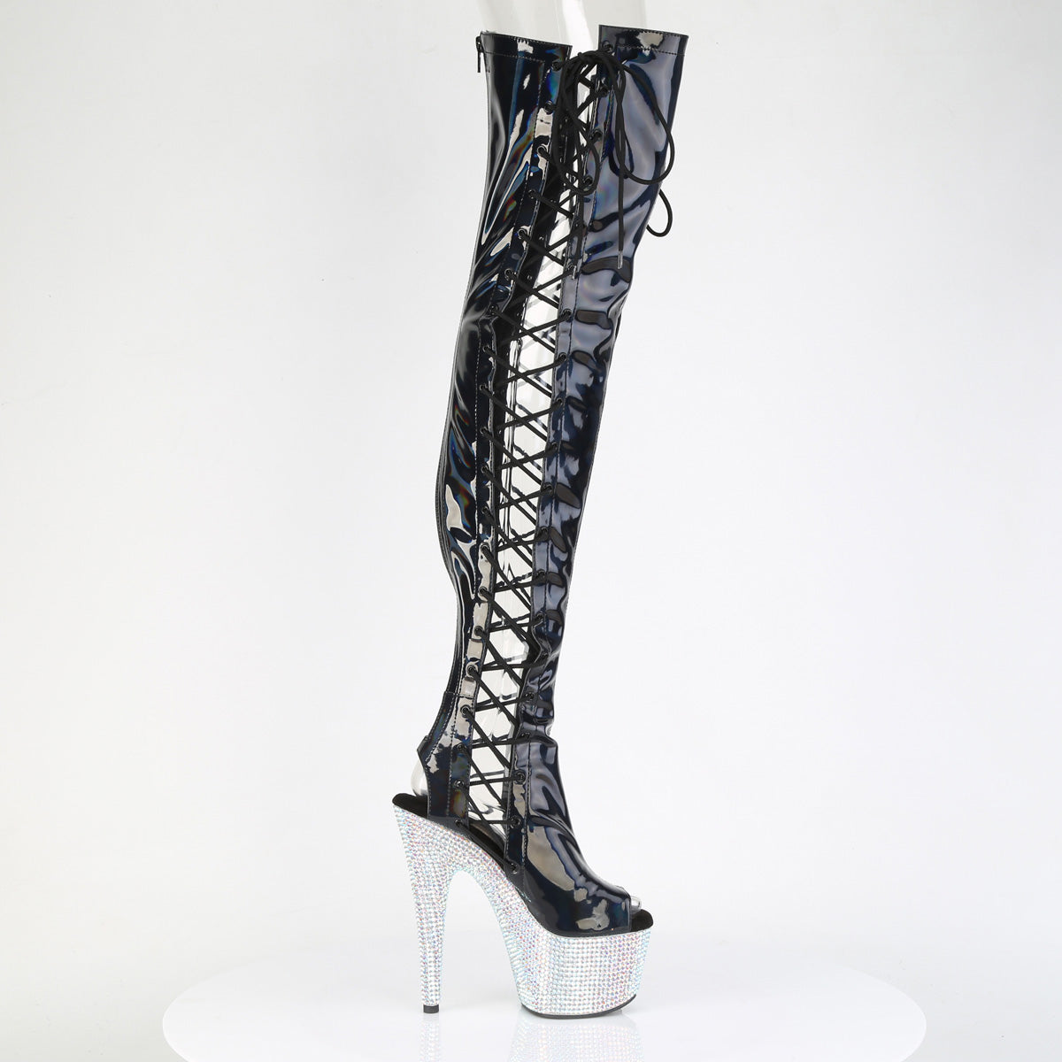 【PLEASER】BEJEWELED-3052HG-7 プラットフォームシューズ Blk Holo Pat/Slv Multi RS【取寄】