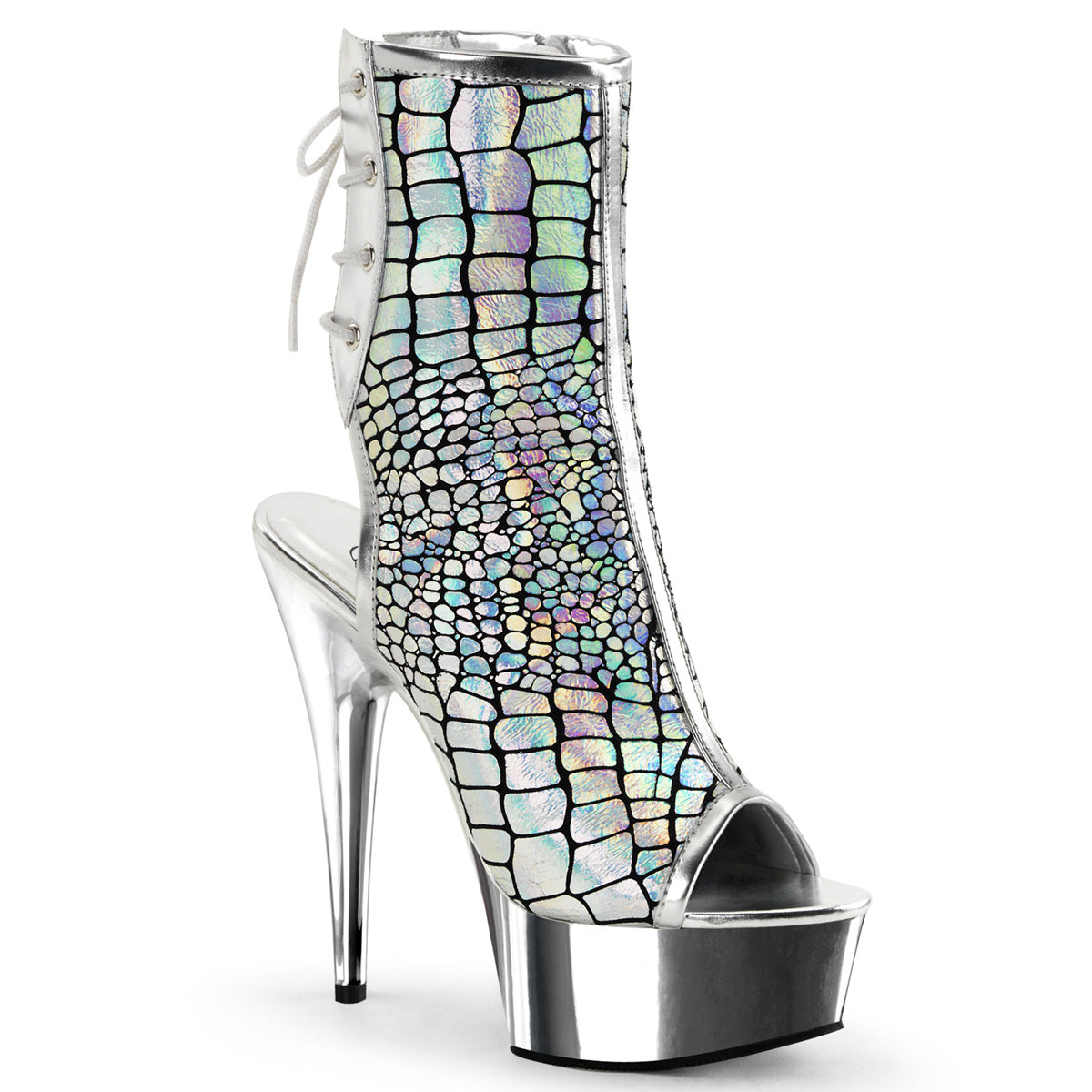 【PLEASER】DELIGHT-1018HG プラットフォームシューズ Slv Hologram Ostrich Pu/Slv Chrome【取寄】