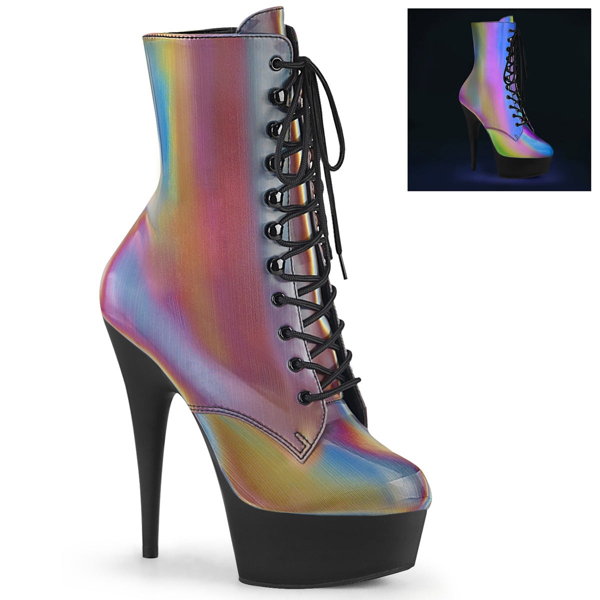 【PLEASER】DELIGHT-1020REFL シューズ Rainbow Reflective/Blk Matte【取寄】