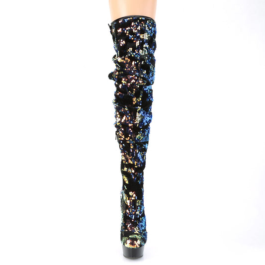 【PLEASER】DELIGHT-3004 プラットフォームシューズ Blue Iridescent Sequins/Blk【取寄】