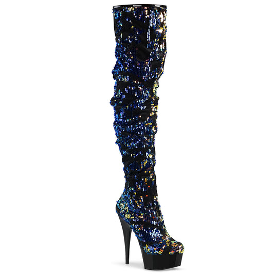 【PLEASER】DELIGHT-3004 プラットフォームシューズ Blue Iridescent Sequins/Blk【取寄】