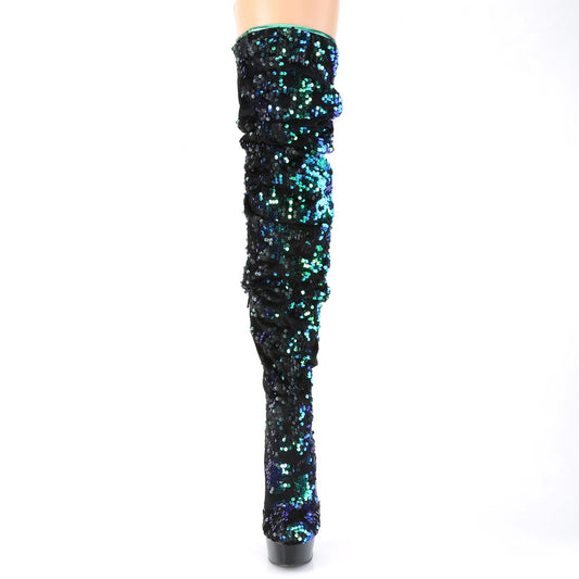 【PLEASER】DELIGHT-3004 プラットフォームシューズ Green Iridescent Sequins/Blk【取寄】