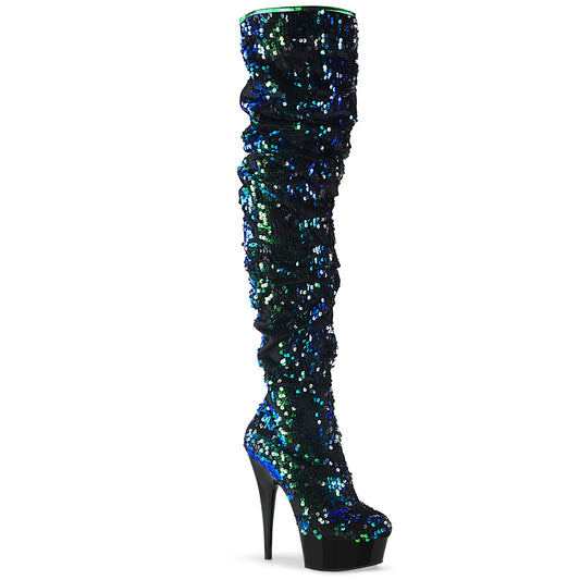 【PLEASER】DELIGHT-3004 プラットフォームシューズ Green Iridescent Sequins/Blk【取寄】