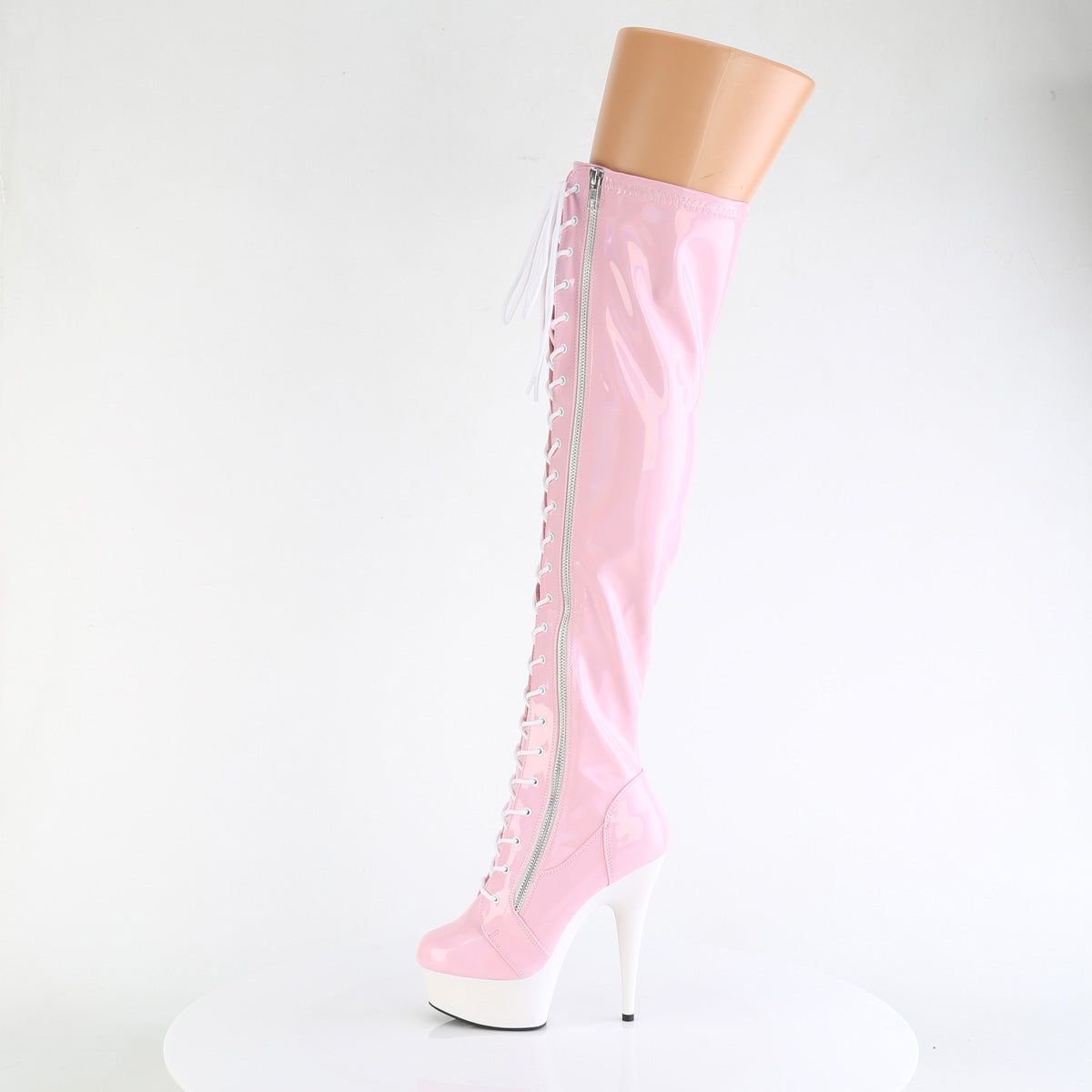 【PLEASER】DELIGHT-3029 シューズ B. Pink Str Hologram Pat/Wht Matte【取寄】
