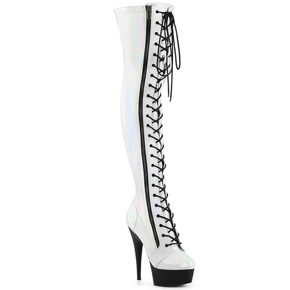 【PLEASER】DELIGHT-3029 シューズ Wht Str Hologram Pat/Blk Matte【取寄】