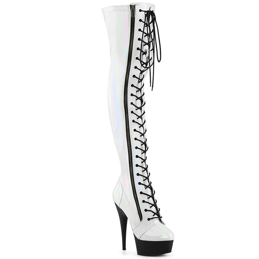 【PLEASER】DELIGHT-3029 プラットフォームシューズ Wht Str Hologram Pat/Blk Matte【取寄】