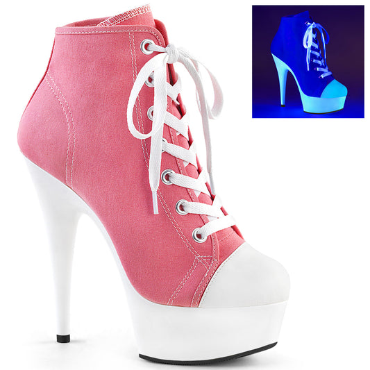【PLEASER】DELIGHT-600SK-02 プラットフォームシューズ Pink Canvas/Neon White【取寄】