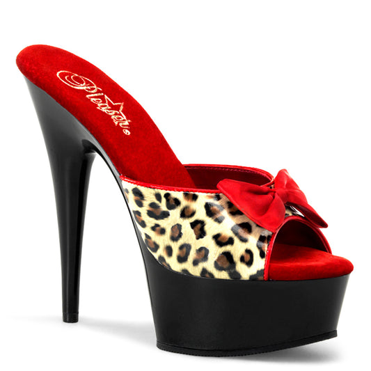 【PLEASER】DELIGHT-601-6 プラットフォームシューズ Tan Leopard Print Faux Leather/Blk【取寄】