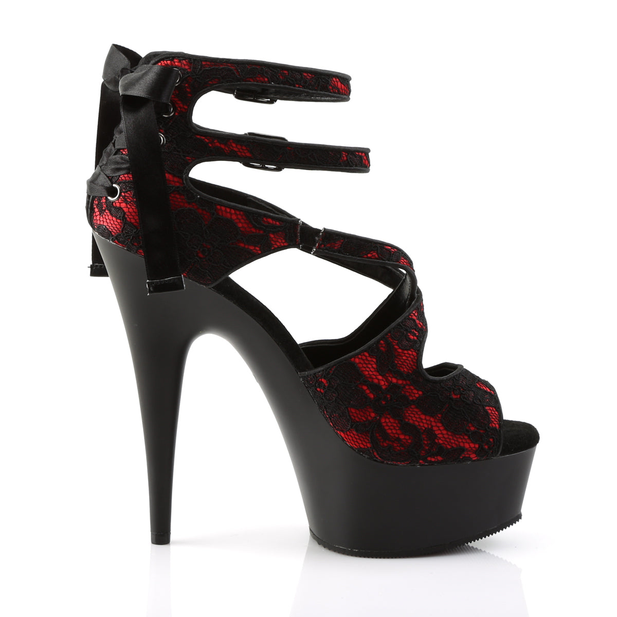 【PLEASER】DELIGHT-678LC シューズ Red Satin-Lace/Blk Matte【取寄】
