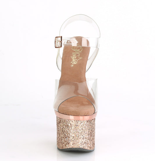 【PLEASER】ESTEEM-708CHLG プラットフォームシューズ Clr/Rose Gold Chrome-Multi Glitter【取寄】