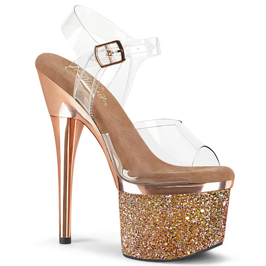 【PLEASER】ESTEEM-708CHLG プラットフォームシューズ Clr/Rose Gold Chrome-Multi Glitter【取寄】