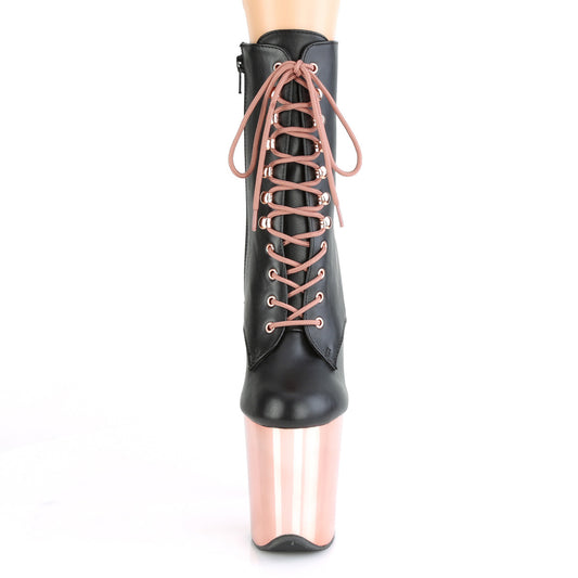 【PLEASER】FLAMINGO-1020 プラットフォームシューズ Blk Faux Leather/Rose Gold Chrome【取寄】