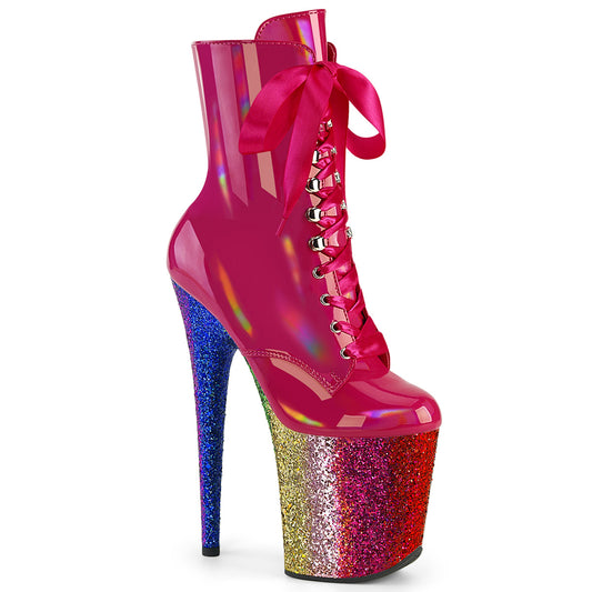 【PLEASER】FLAMINGO-1020HG プラットフォームシューズ H. Pink Holo Pat/Rainbow Glitter【取寄】