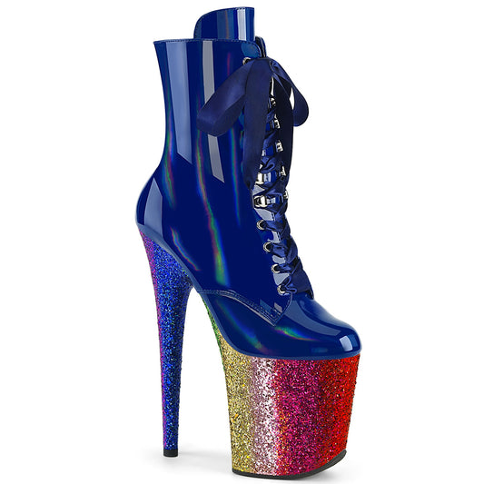 【PLEASER】FLAMINGO-1020HG プラットフォームシューズ Royal Blue Holo Pat/Rainbow Glitter【取寄】