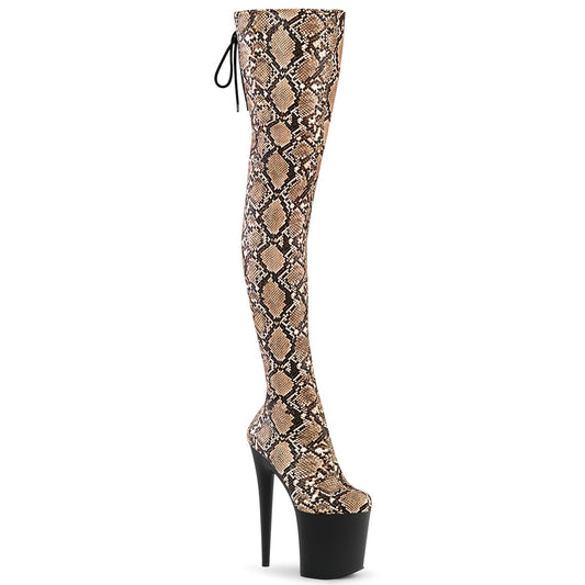 【PLEASER】FLAMINGO-3008SP-BT プラットフォームシューズ Tan-Brown Snake Print/Blk Matte【取寄】