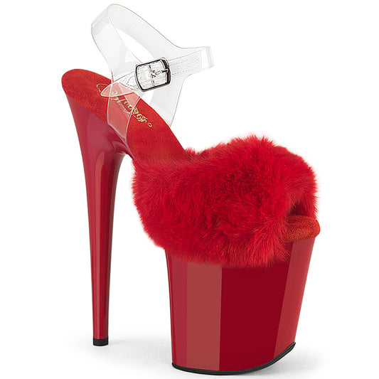 【PLEASER】FLAMINGO-808FUR プラットフォームシューズ Red Faux Fur-Clr TPU/Red【取寄】