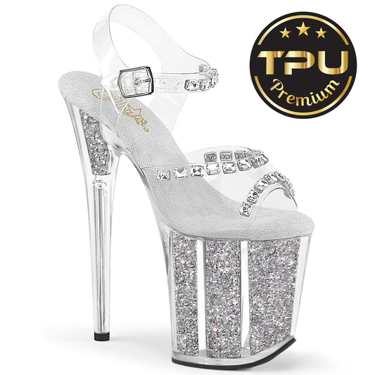 【PLEASER】FLAMINGO-808PREM-STN プラットフォームシューズ Clr TPU/Slv Glitter Ins【取寄】