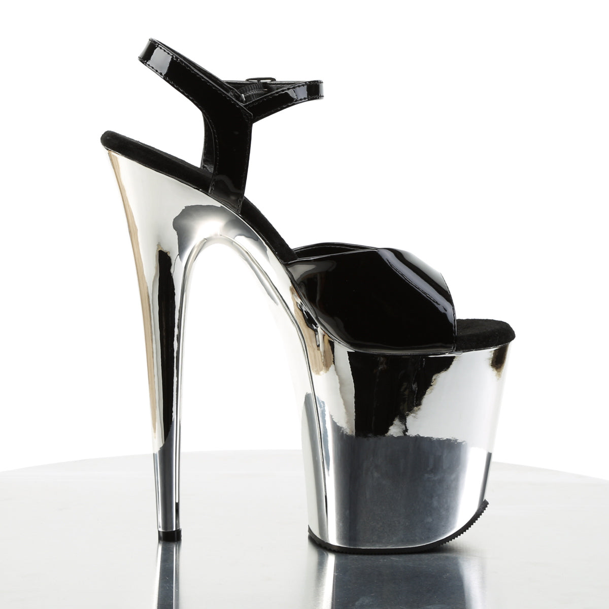 【PLEASER】FLAMINGO-809 プラットフォームシューズ Blk Pat/Slv Chrome【取寄】