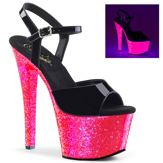 【PLEASER】SKY-309UVLG プラットフォームシューズ Blk Pat/Neon H. Pink Glitter【取寄】