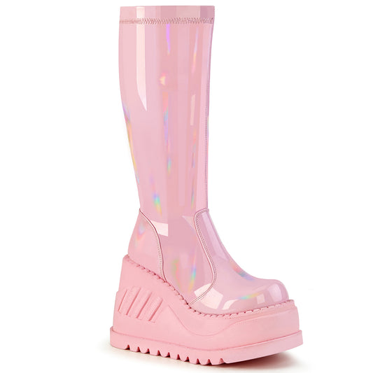 【DEMONIA】STOMP-200 ミドルブーツ B. Pink Hologram Stretch Patent【取寄】