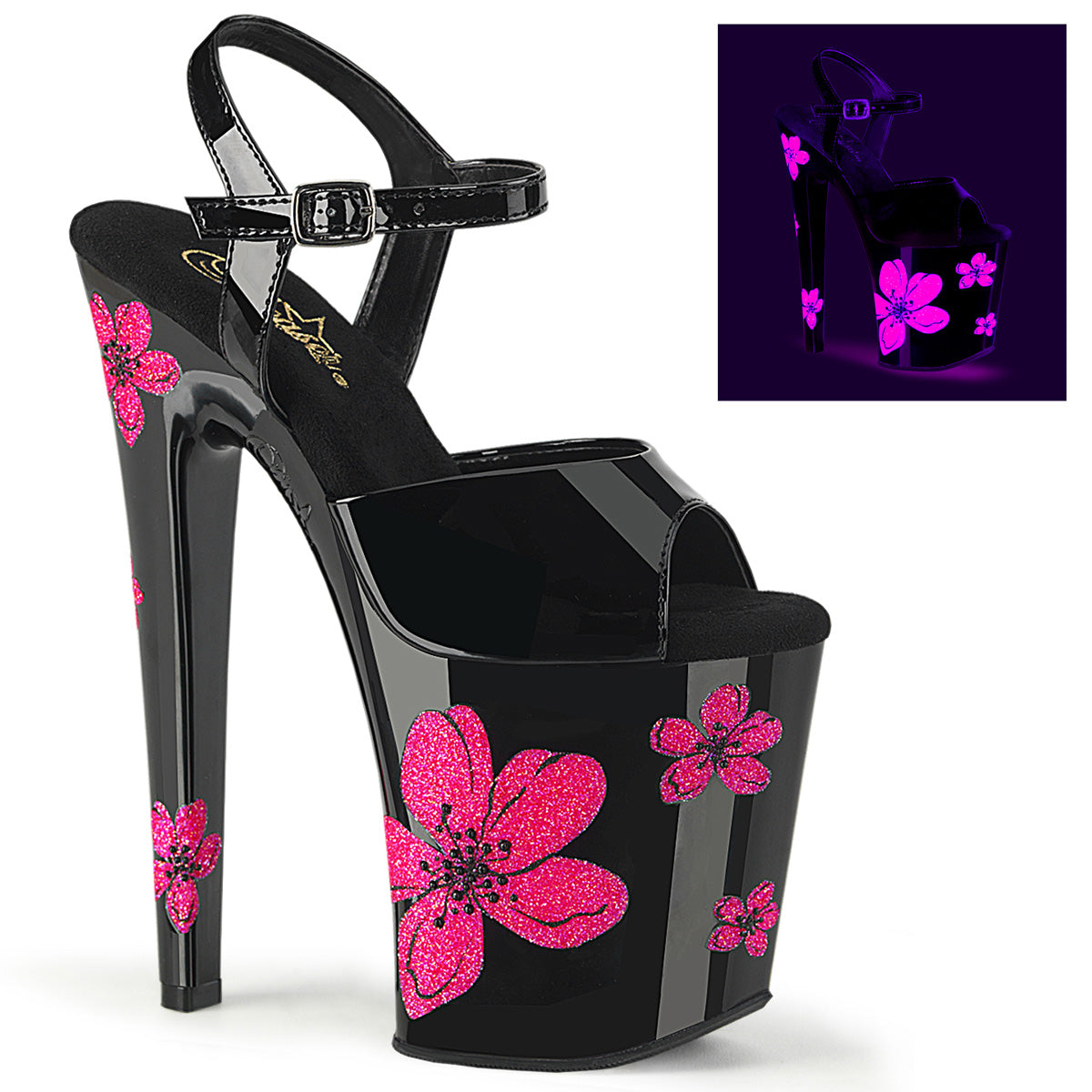 【PLEASER】XTREME-809HB プラットフォームシューズ Blk Pat/Blk-Neon Pink【取寄】