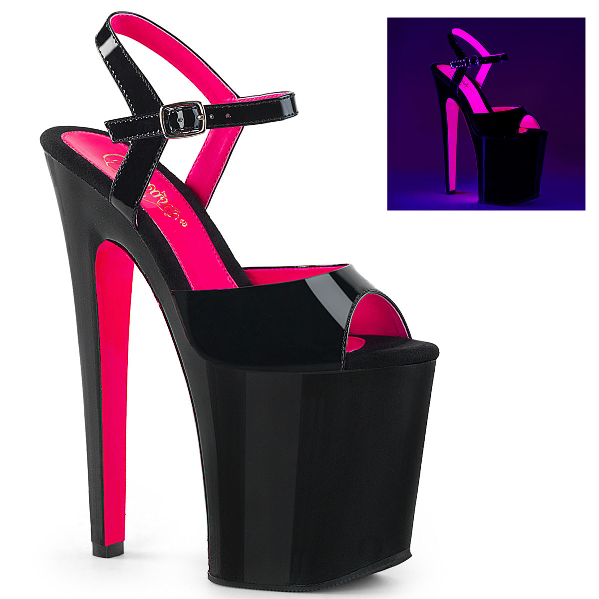 【PLEASER】XTREME-809TT プラットフォームシューズ Blk Pat-Neon H. Pink/Blk【取寄】