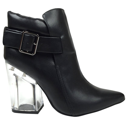 FJF3415 Clear Heel Buckle Booties