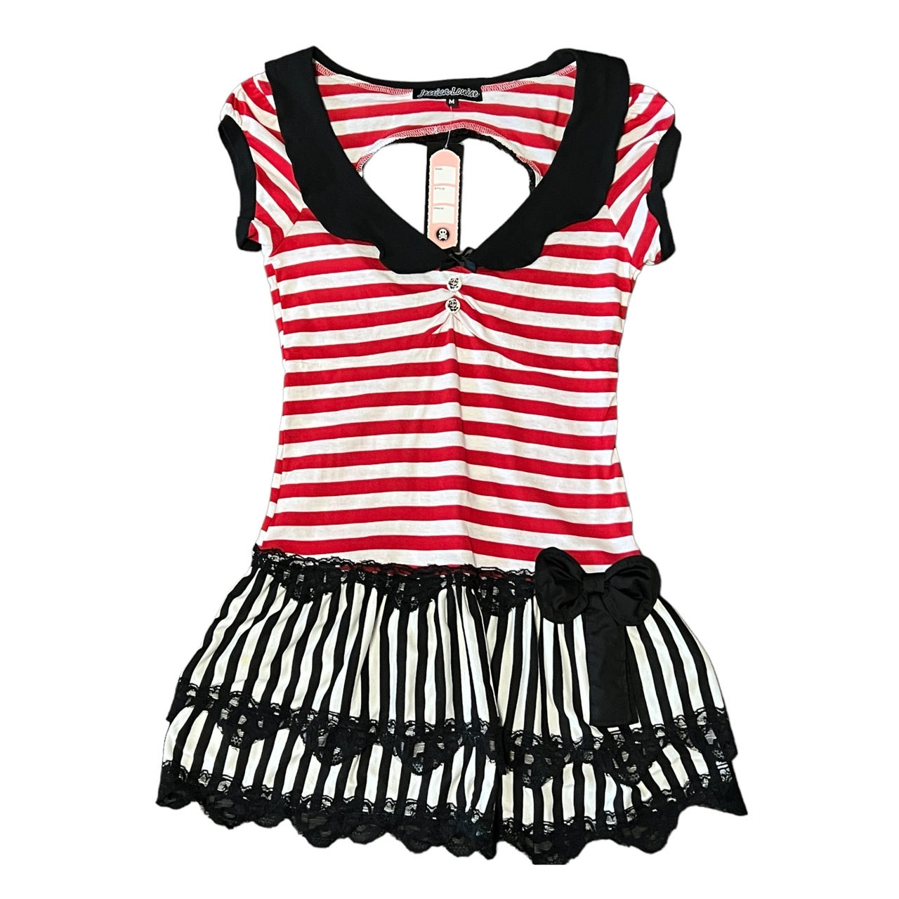 Panda button/stripe switching dress [B]