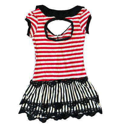 Panda button/stripe switching dress [B]